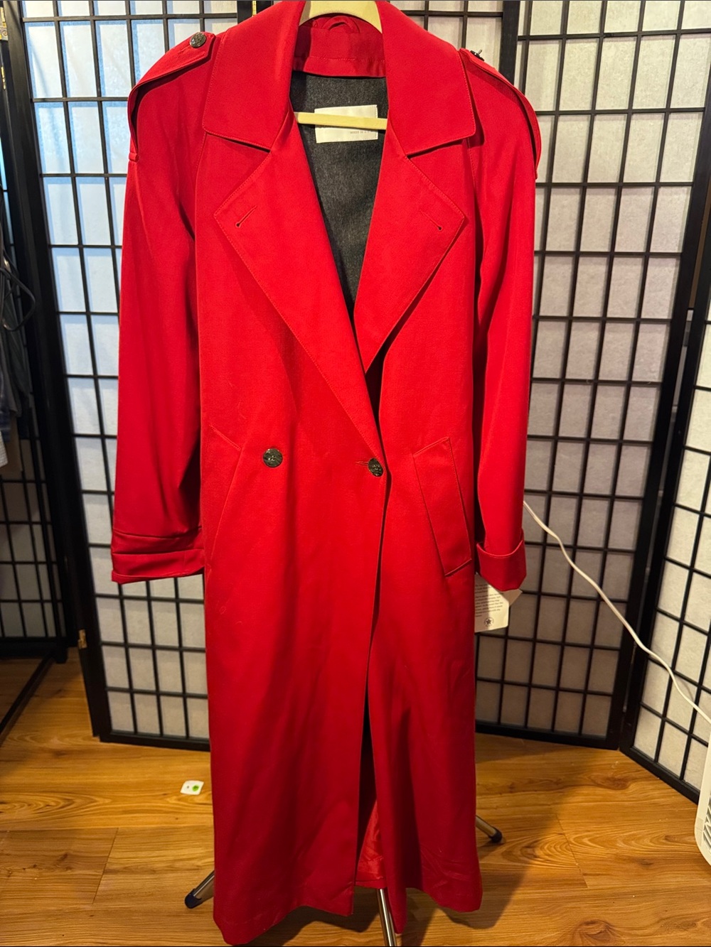 Jones New York Vibrant Red Double-Breasted Trench Coat